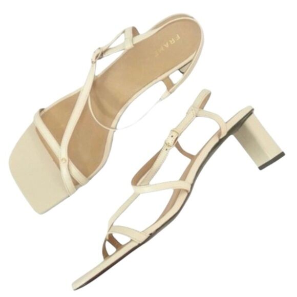 Frame Le Braxton Strappy Sandal Off White Leather Square Toe Heel Size 38.5 | 8 - Picture 1 of 12